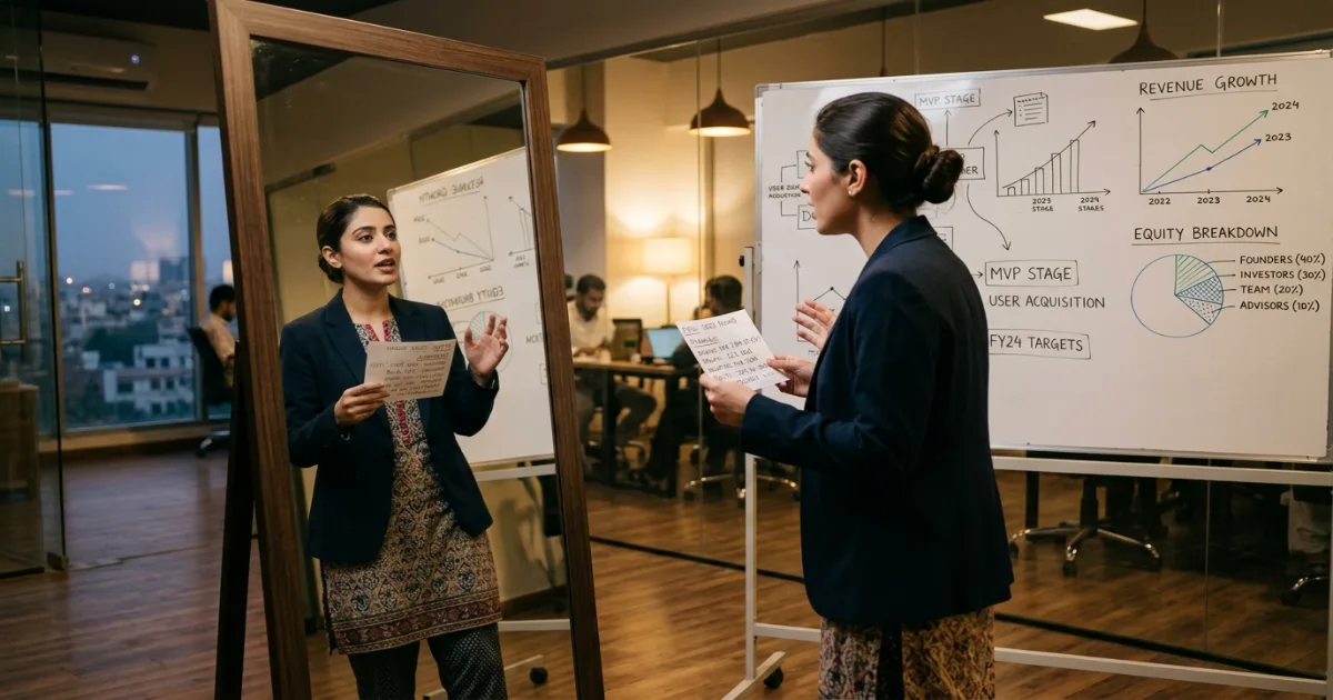 Founder practicing final pitch for how to apply for Shark Tank Pakistan successfully