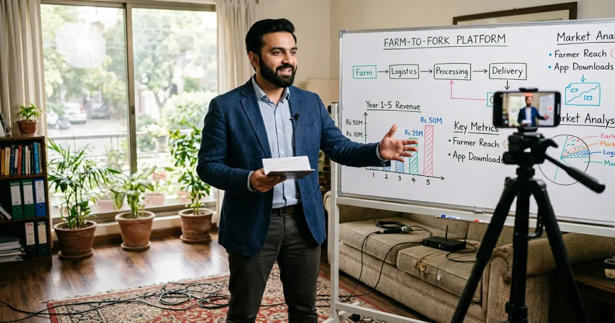 Agriculture entrepreneur practicing pitch for Shark Tank Pakistan