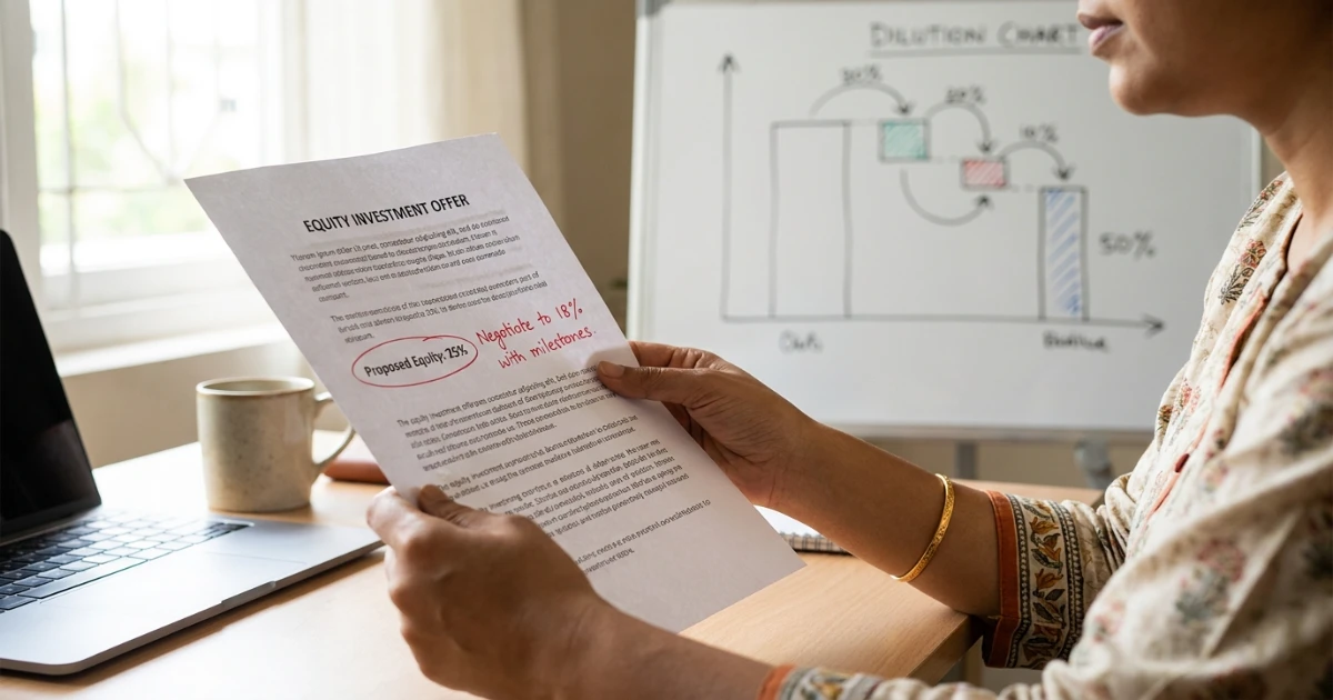 Pakistani entrepreneur reviewing equity term sheet before Shark Tank Pakistan pitch