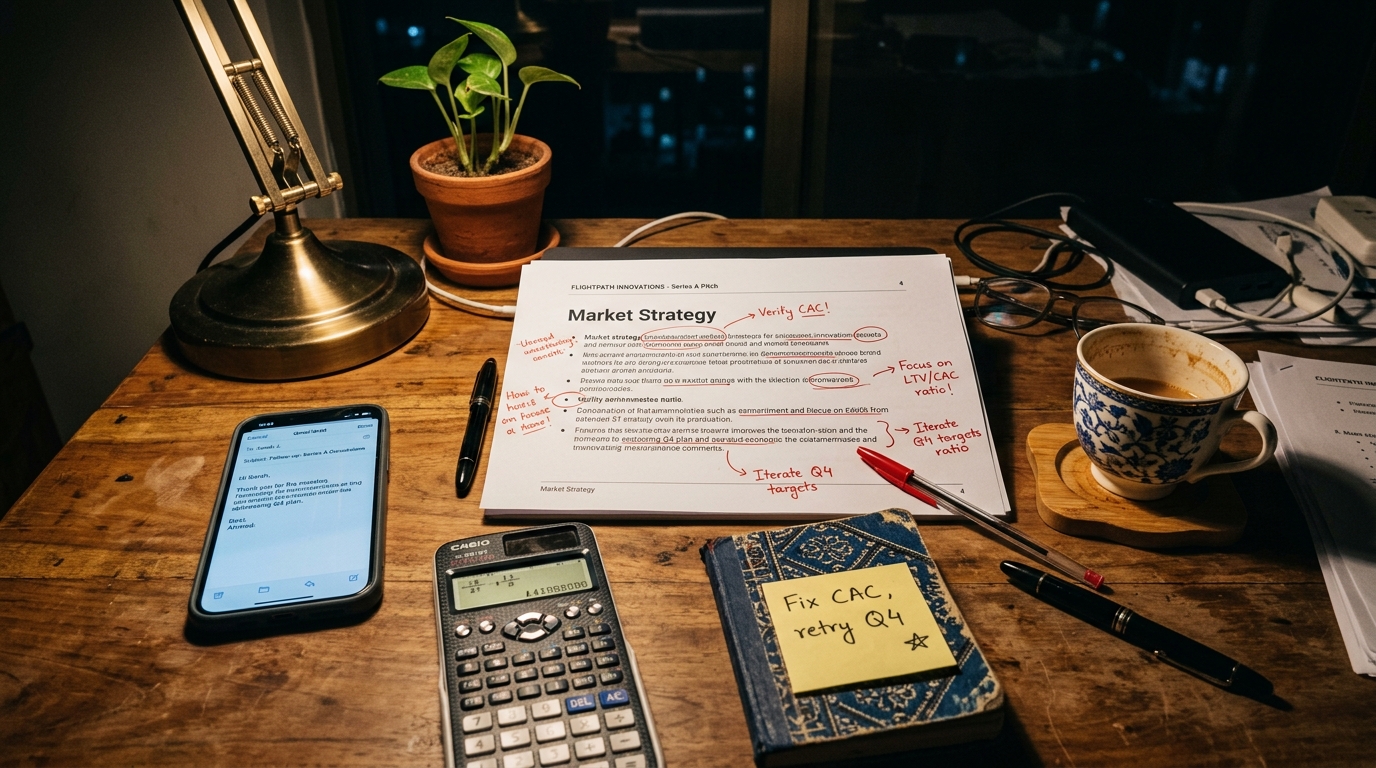 Pakistani entrepreneur using laptop to analyze rejection feedback and adjust business model