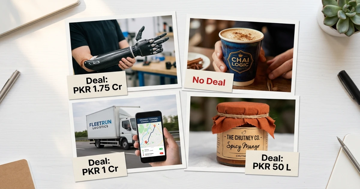 Collage of all four pitches from Shark Tank Pakistan Episode 7 including StepForward prosthetics