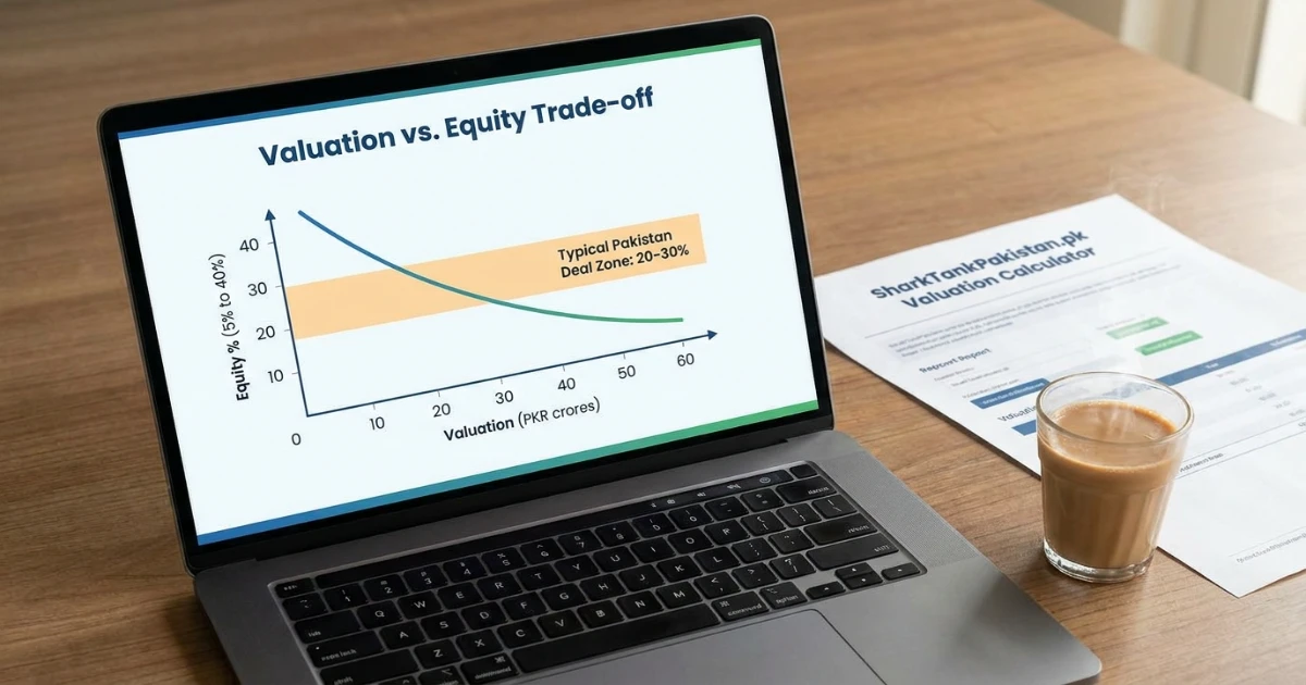 Chart showing inverse relationship between valuation and equity percentage for Pakistani startups