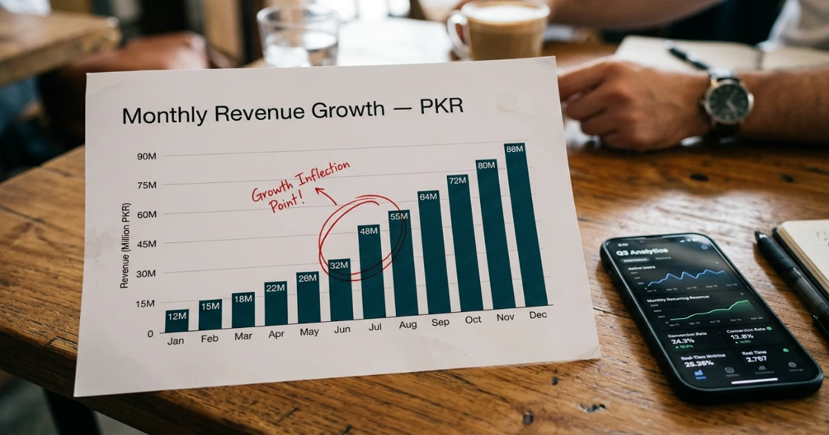 Example traction slide showing revenue growth for a pitch deck for Shark Tank Pakistan