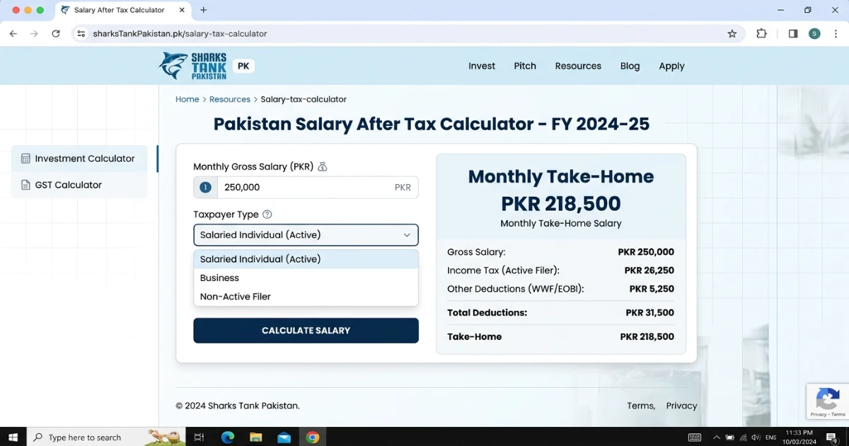 Salary after tax calculator Pakistan 2026 take-home pay illustration