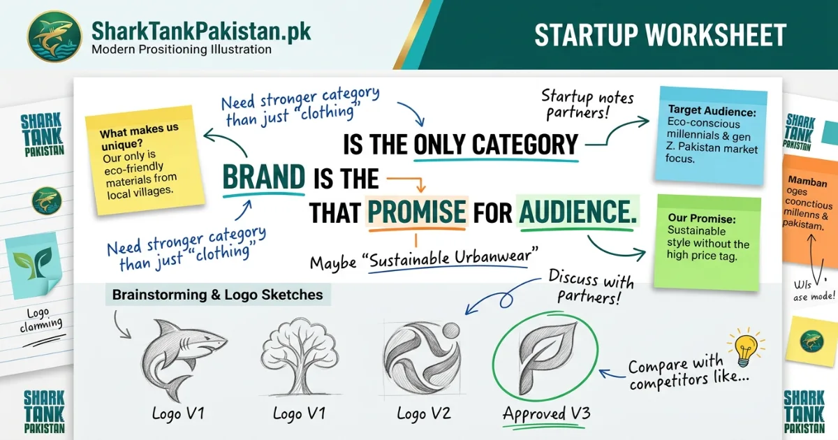 Printable brand clarity worksheet based on Shark Tank Pakistan branding lessons for founders