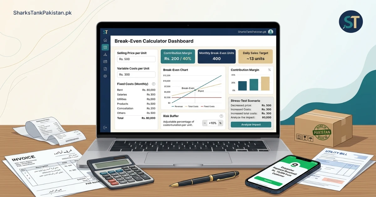 SharkTankPakistan.pk practical break-even calculator interface