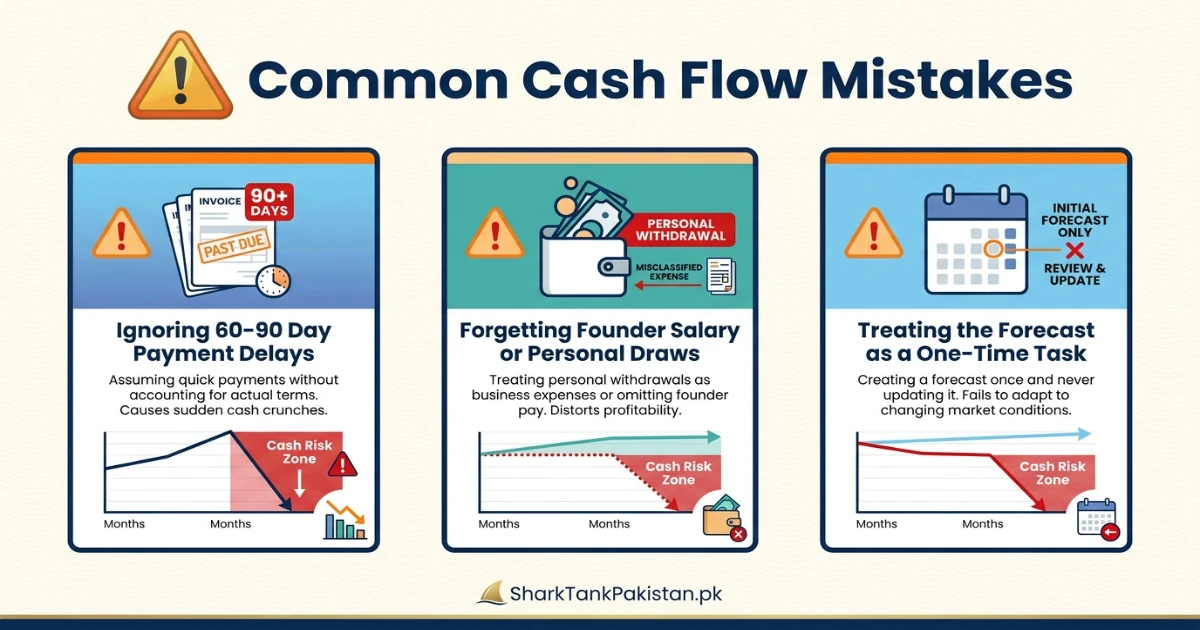 Common cash flow forecasting mistakes Pakistani founders make illustrated with examples