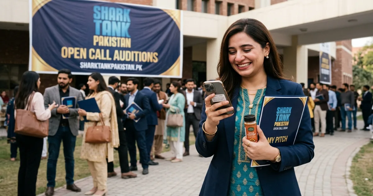 Pakistani entrepreneur smiling after a successful open call, having managed to stand out in Shark Tank casting