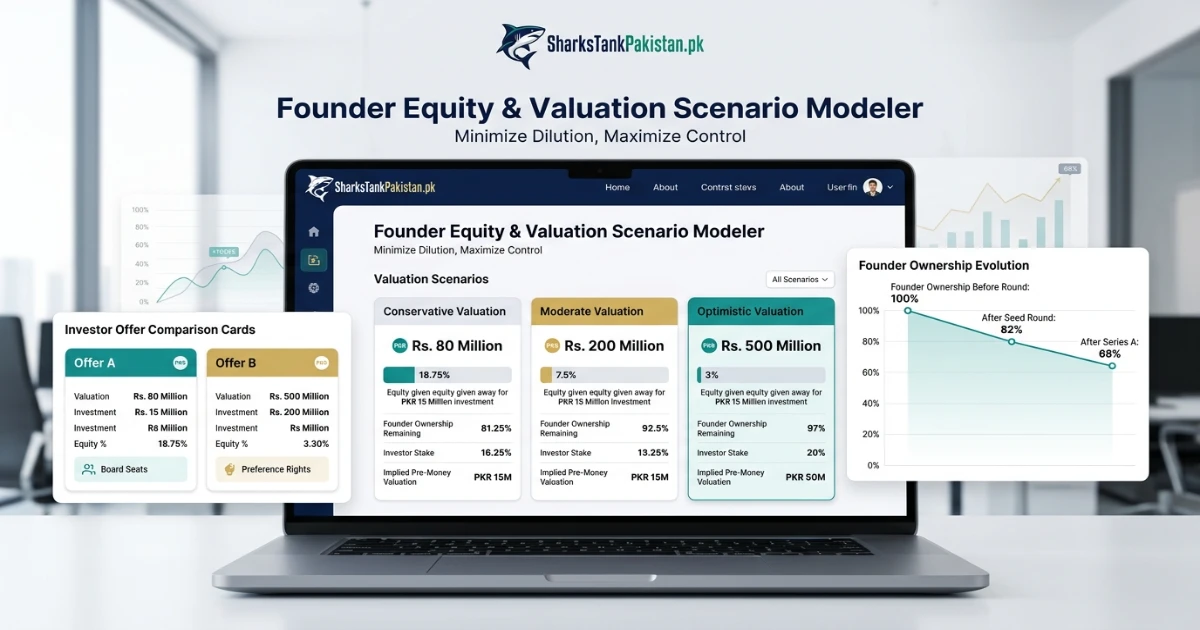 Pakistani founder negotiating equity terms confidently with valuation data