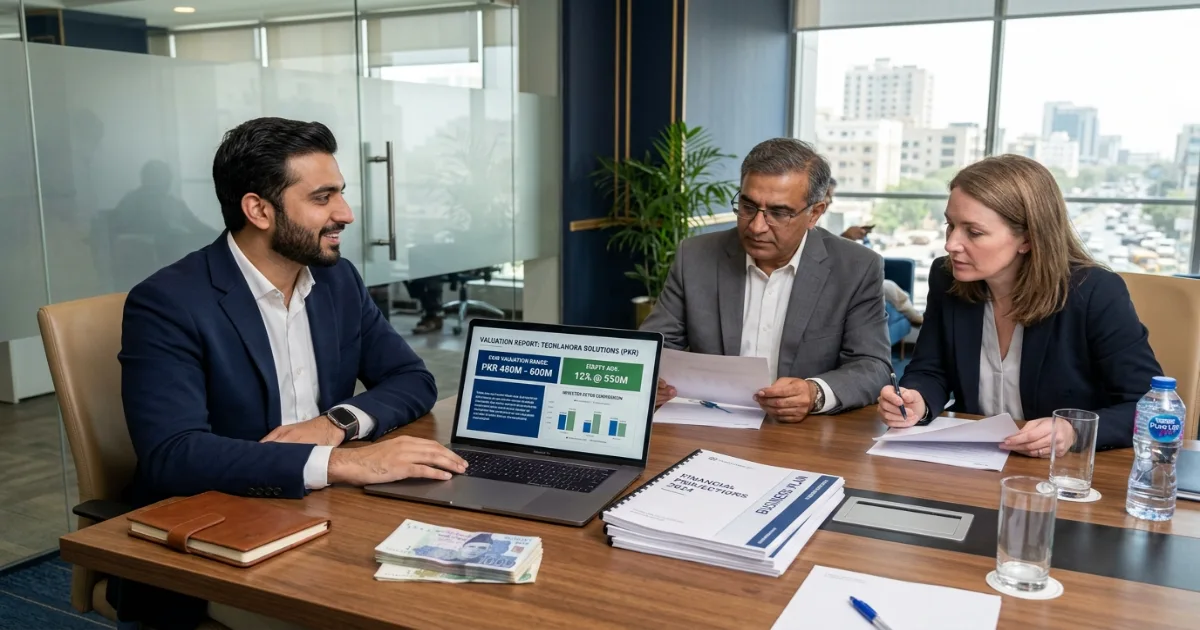 Business valuation calculator Pakistan results showing equity dilution scenarios