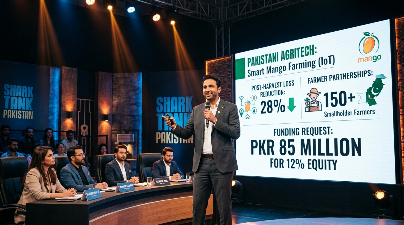 Shark Tank Pakistan Season 2 predictions concept with silhouettes of entrepreneurs on stage