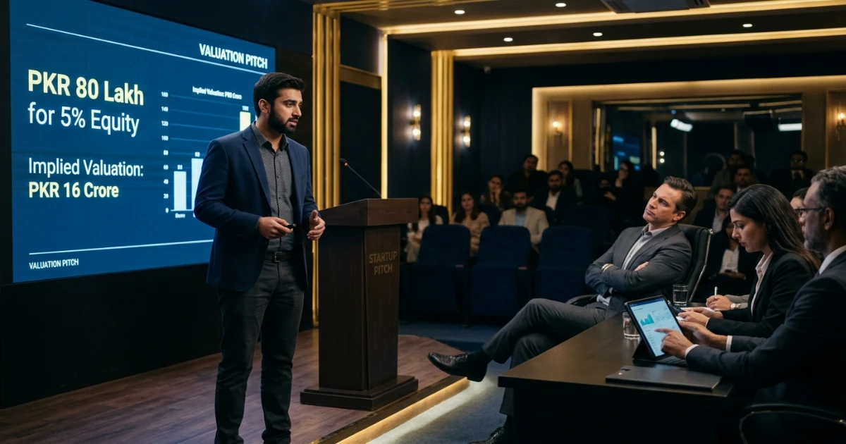 Pakistani entrepreneur looking confused while negotiating equity on stage