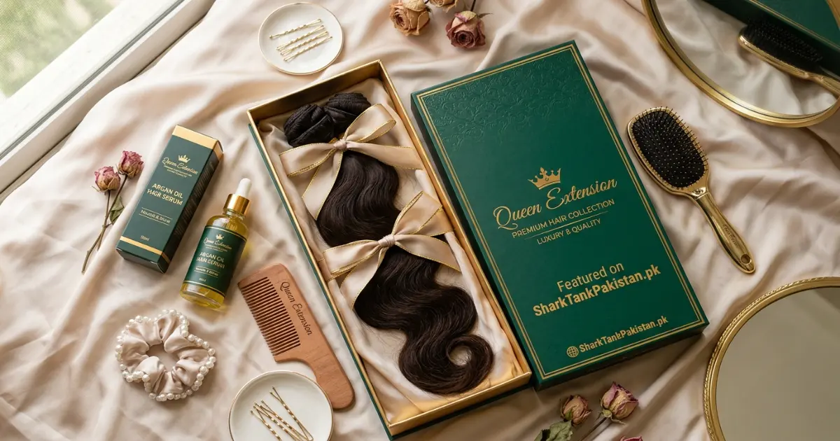 Queen Extension hair extension products displayed in packaging on white background