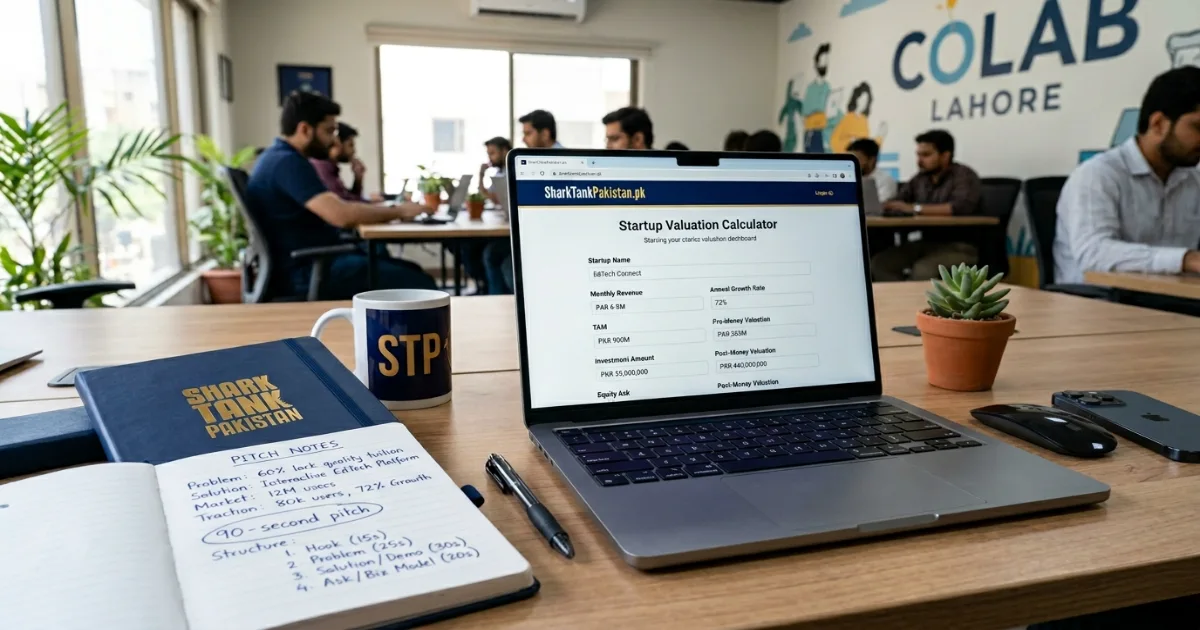 SharkTankPakistan.pk valuation calculator being used to prepare numbers before an open call casting