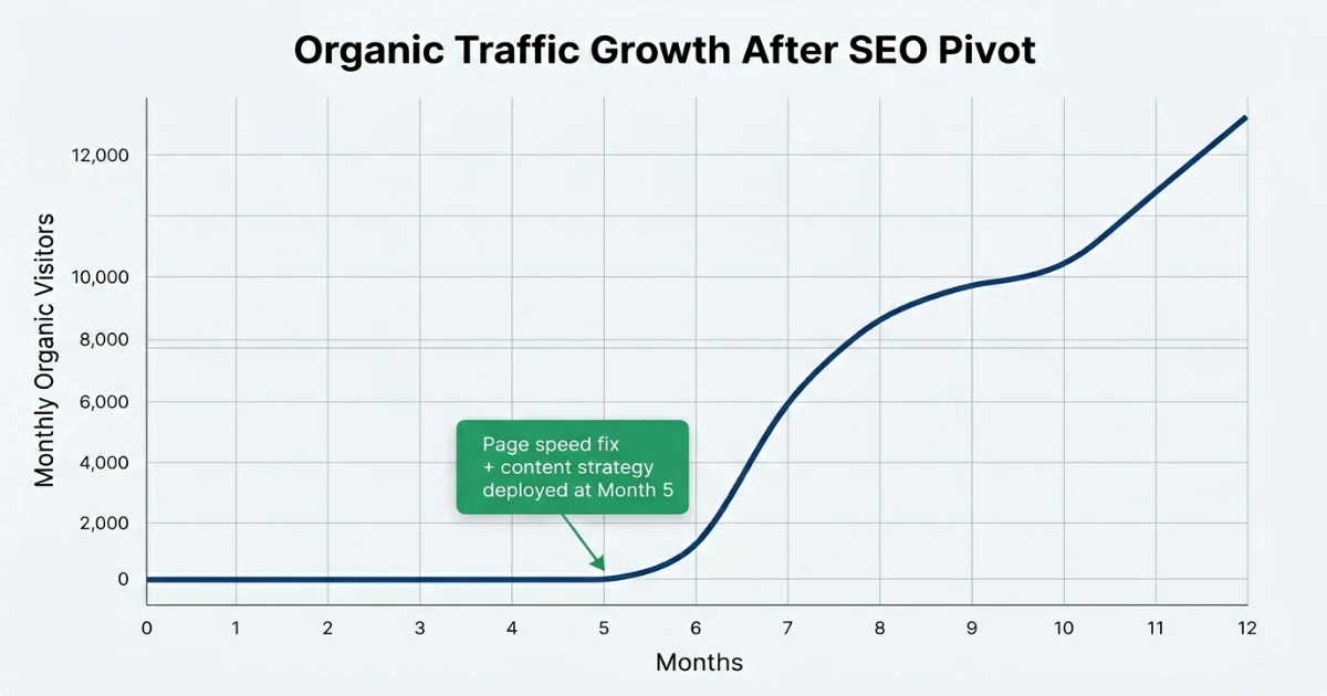 Line chart showing organic traffic growth for a Pakistani e-commerce website after implementing targeted SEO strategies