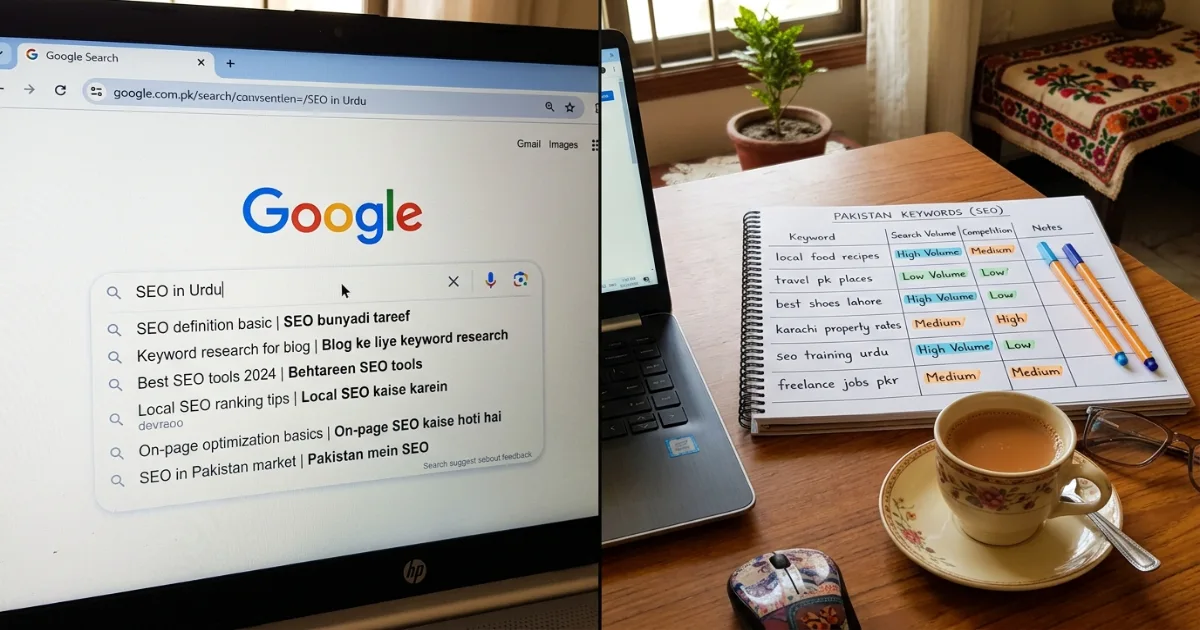 SEO for Pakistani businesses keyword research showing local search queries in Urdu and English