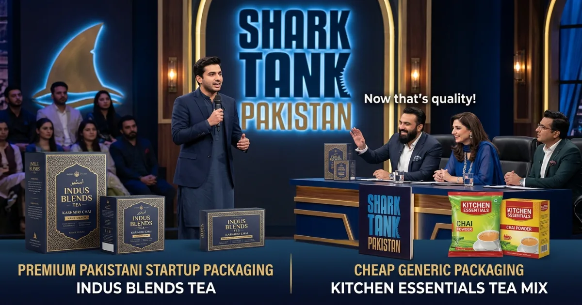Side-by-side of a well-branded and poorly-branded product from Shark Tank Pakistan Season 1, illustrating branding Shark Tank Pakistan lessons