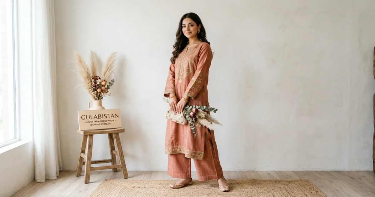 Instagram feed of a Pakistani clothing brand featuring styled model photos and reels
