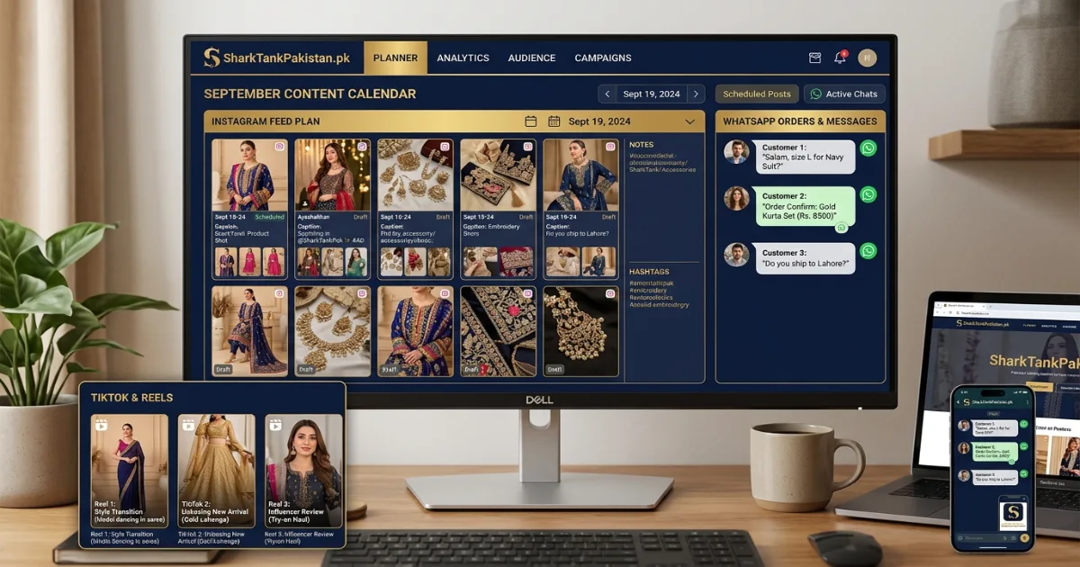 Screenshot of the SharkTankPakistan.pk startup valuation calculator with example clothing brand numbers