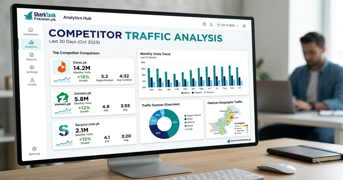 competitor website analysis Pakistan dashboard showing traffic data with free tools