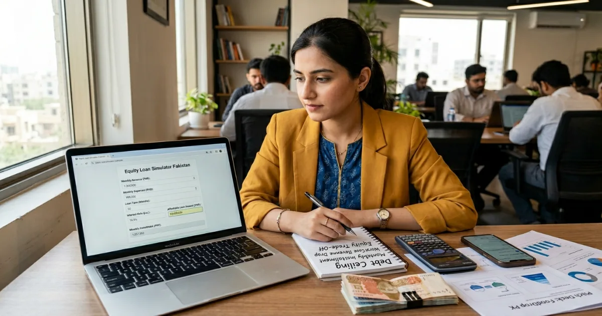 Pakistani founder using equity loan simulator to calculate affordable debt