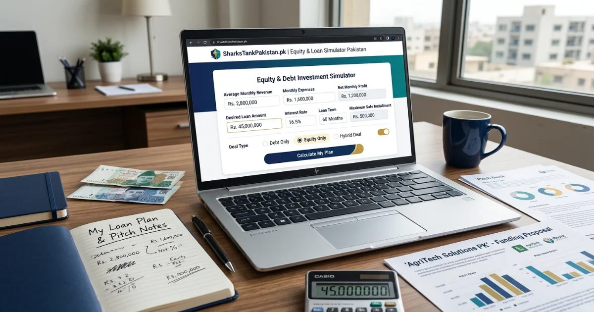 equity loan simulator Pakistan input form showing revenue and expense fields