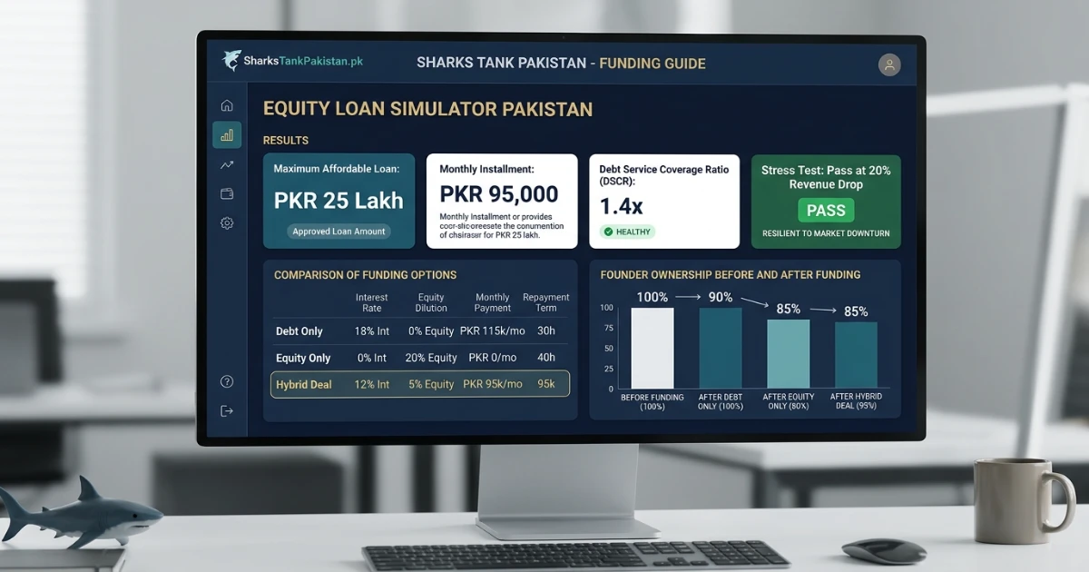 Results of equity loan simulator Pakistan showing affordable loan amount and stress test
