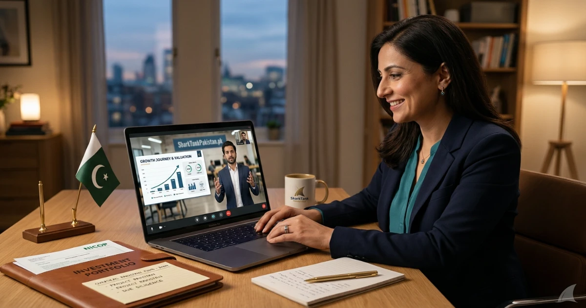 Pakistani expat in London on a video call with a startup founder in Lahore, investing in Pakistani startups from abroad