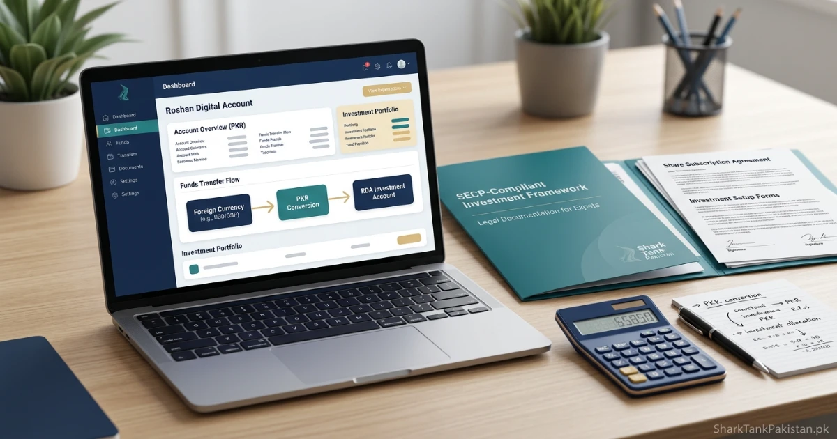 Screenshot of Roshan Digital Account dashboard used to invest in Pakistani startups from abroad