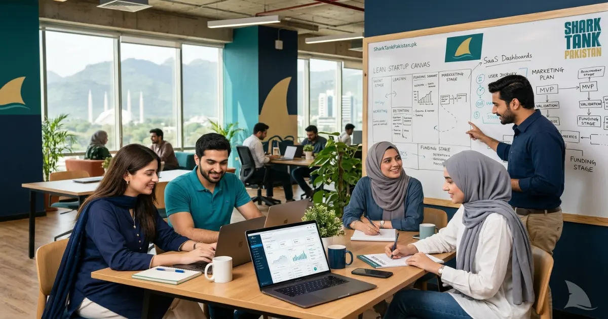 Modern coworking space in Islamabad with young entrepreneurs collaborating