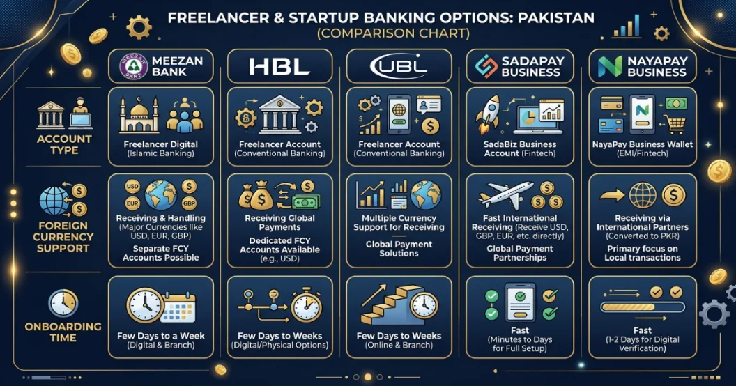 Comparing digital business bank account Pakistan options for freelancer and startup