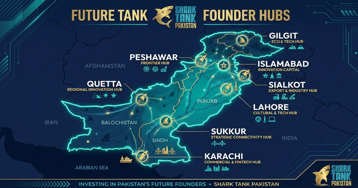 Map of Pakistan highlighting underrepresented startup cities for future Shark Tank seasons