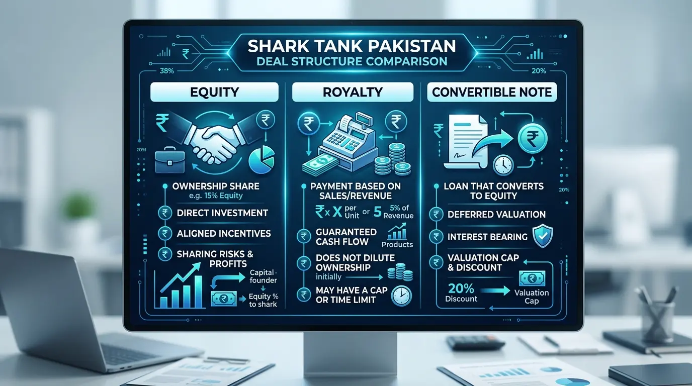 Shark Tank Pakistan Season 2 deal structures - equity royalty and convertible deals compared