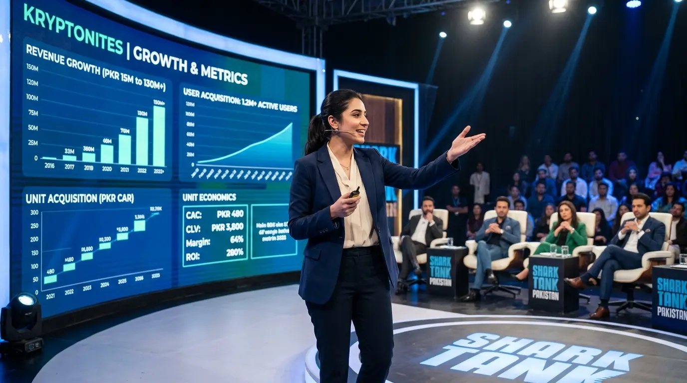 Shark Tank Pakistan Season 2 pitch preparation - founder presenting financial metrics