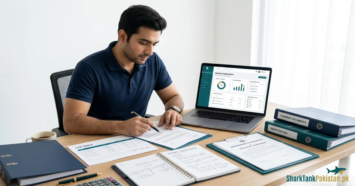 SharkTankPakistan.pk valuation calculator showing inputs for a first-time founder in Pakistan
