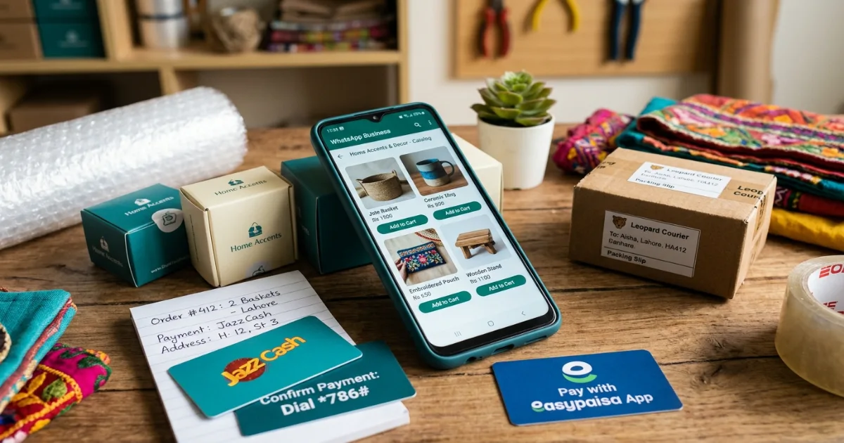 WhatsApp Business catalogue showing products for a social commerce Pakistan store