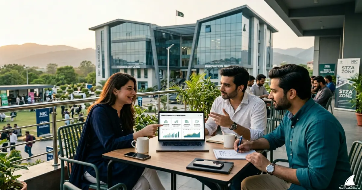 A founder rehearsing a pitch in an Islamabad innovation center