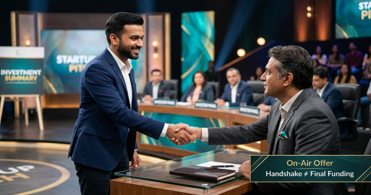 Founder and investor shaking hands after a Shark Tank Pakistan offer