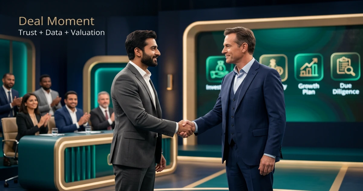 Founder and investor shaking hands after successful Shark Tank Pakistan deal