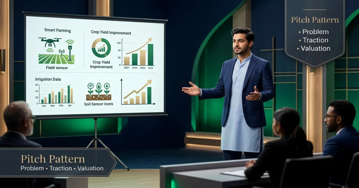 Agritech startup founder presenting on Shark Tank Pakistan Season 1