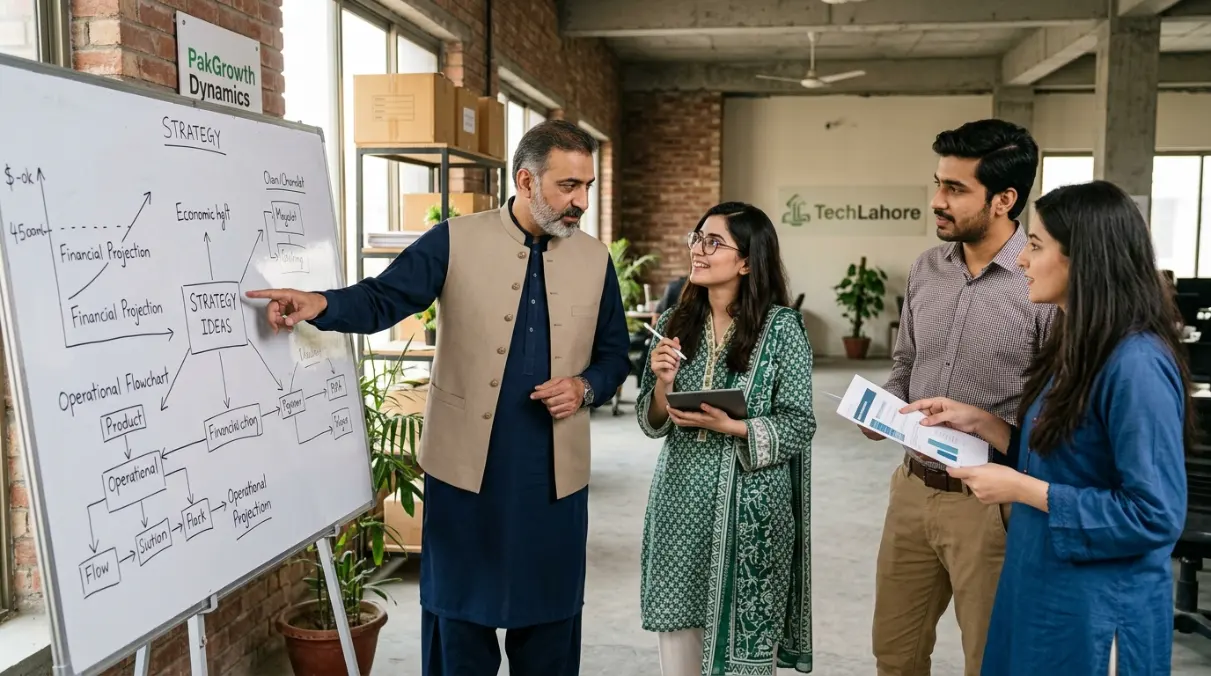 Screenshot of SharkTankPakistan.pk valuation calculator showing sample output for a Pakistani startup