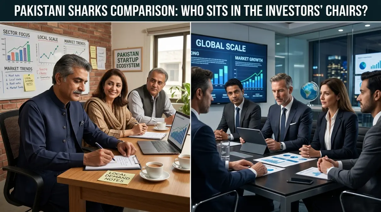 Bar chart comparing equity demands across Pakistani, US, Indian and Dubai shark investors