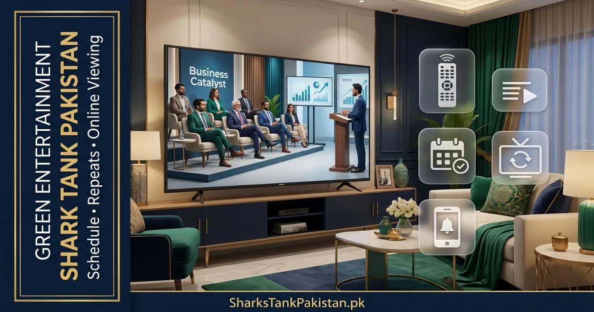 Green Entertainment Shark Tank Pakistan airing guide on television screen