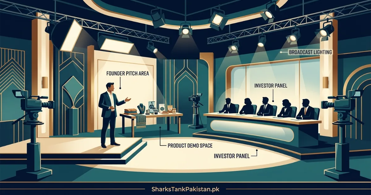 Shark Tank Pakistan production set design concept for local format