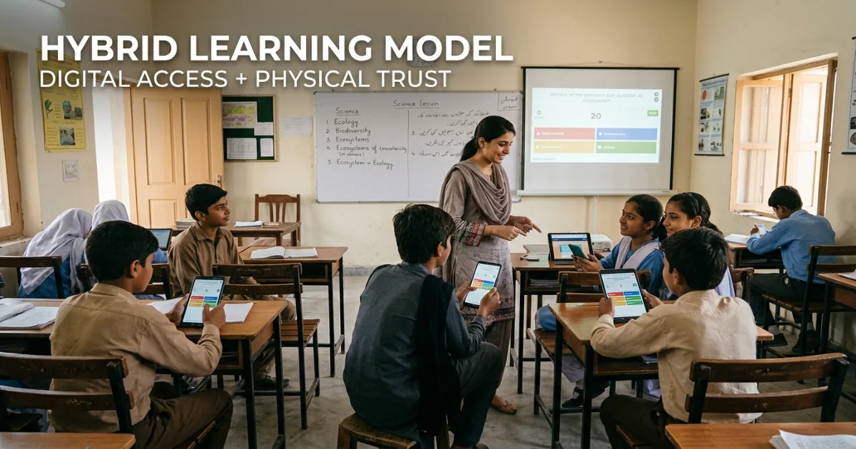 Hybrid learning model combining digital EdTech business Pakistan tools with in-person classroom instruction
