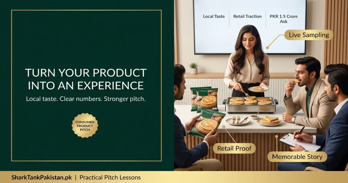 Pakistani food entrepreneur offering samples during a pitch rehearsal
