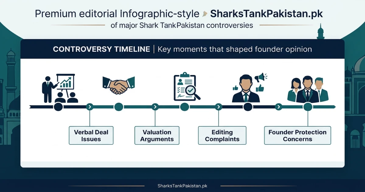 Shark Tank Pakistan controversies timeline showing deal follow-through and founder protection lessons