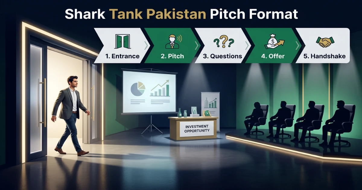 Entrepreneur presenting a product sample to a shark on Shark Tank Pakistan