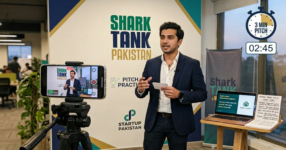 Smartphone recording a practice pitch session for Shark Tank Pakistan audition preparation