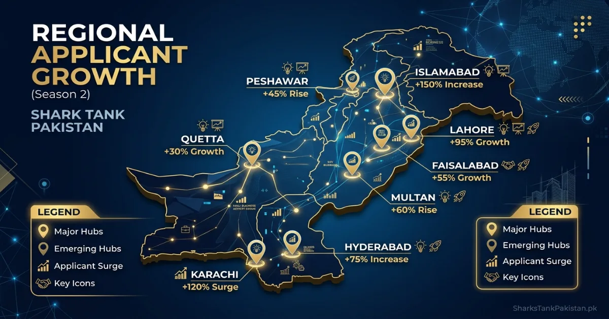 Pakistan map showing regional founder preparation for Shark Tank Pakistan season 2 applications